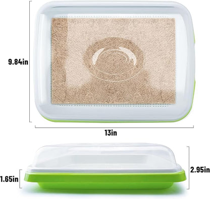 Seed Sprouter Tray with Drain Holes,Seed Germination Tray Kit BPA Free Nursery Tray,Soil-Free Big Capacity Healthy Wheatgrass Grower Sprouting Container (4 Pack with lid &mat -Light Green)