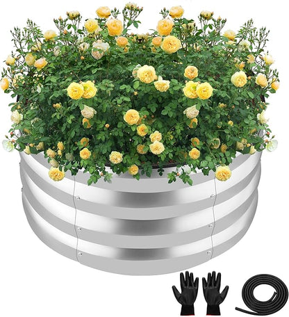 ZXZYHFTY Round Galvanized Raised Garden Bed kit,Silver Outdoor Garden Raised Planter Box, Round Large Metal Raised Garden Beds for Vegetable 2 * 2 * 1ft 1 Pack
