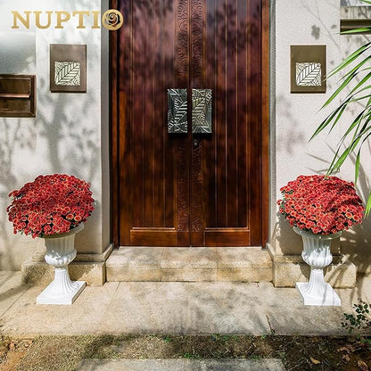 NUPTIO 2 Pcs Classic Urn Planter, 19.7 inch Tall Large Plastic Outdoor Urns Planters, Pedestal Flower vases Plant Pot, Resin Grecian Plants pots for Garden Porch Front Door, White