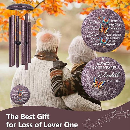 ASTARIN Personalized Memorial Wind Chime for Loss of Loved One 30/36/45 inch, Sympathy Deep Tone Wind Chimes for Mom Dad/Mother Father, Remembrance Gifts for Grief Condolence Funeral, Produced in USA