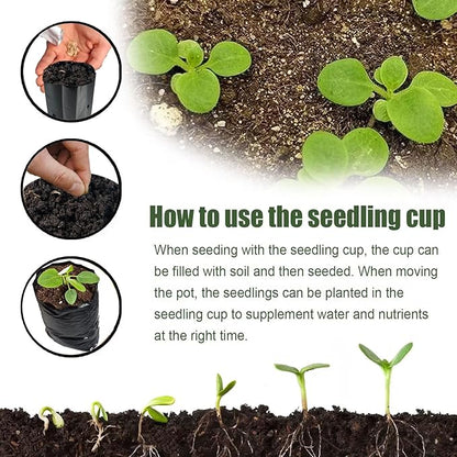 DredQcco 100PACK Plant Grow Bags,Thicken PE Seedling Bag Fruit Tree Seedling Cup Bonsai Planting Bag with Breathable Holes for Garden Black Planting Bags Nursery Bags (4.7'' Dia x 8'' H)