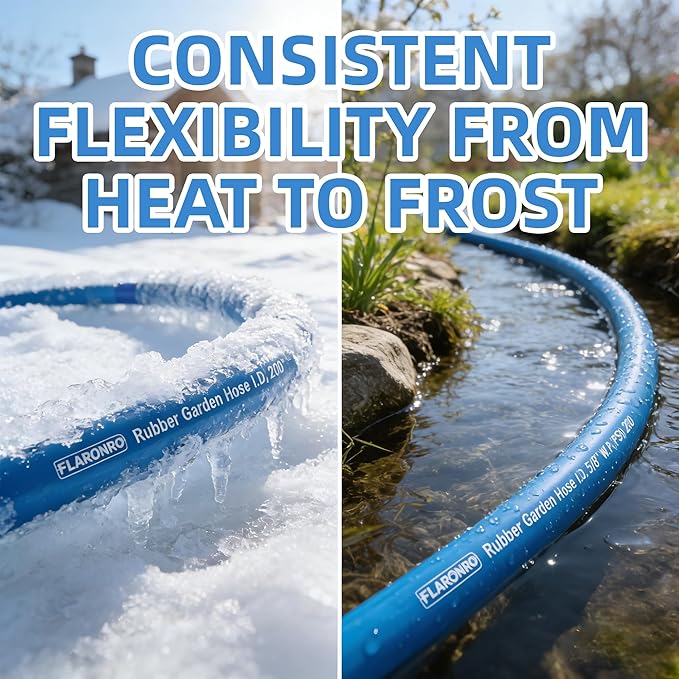 5/8 IN. × 50FT. Flexible Rubber Garden Hose, High Flow 5/8" I.D. Brass Fitting No Memory Durable Heavy Duty Water Hose for Watering, Irrigation, Water Transfer Pump