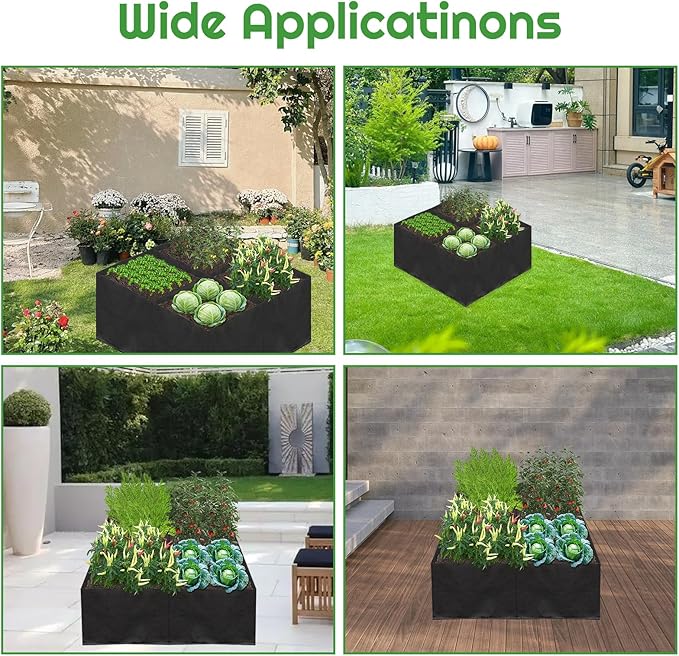 32 Gallon Fabric Raised Garden Bed, 2x1x1ft Large Garden Grow Bag Outdoor 4 Grids Planter Box Felt Planting Container for Growing Tomatoes Potatoes Plants Flowers, Black(1, Small)