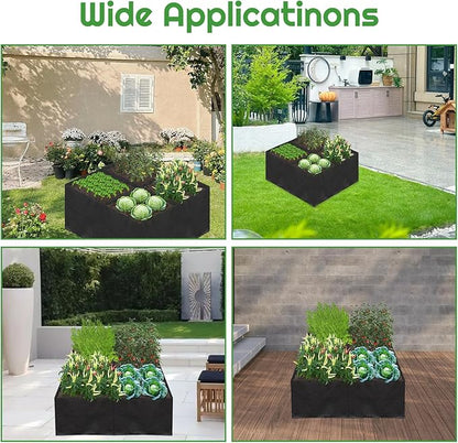 32 Gallon Fabric Raised Garden Bed, 2x1x1ft Large Garden Grow Bag Outdoor 4 Grids Planter Box Felt Planting Container for Growing Tomatoes Potatoes Plants Flowers, Black(1, Small)