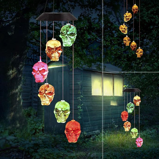 Skull Solar Wind Chimes Lights for Outside Gifts for Grandma Mom Skull Decorations Color Changing Decor LED Windchimes, Skull Gift for Birthdays, Theme Parties, Haunted House Party