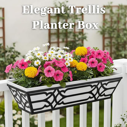 4 Pack 24 Inch Railing Boxes Planter for Outdoor Plants Adjustable Brackets for Porch Fence and Balcony Window Planter Box with Non-Woven Fabric Liner for Hanging Flower Baskets