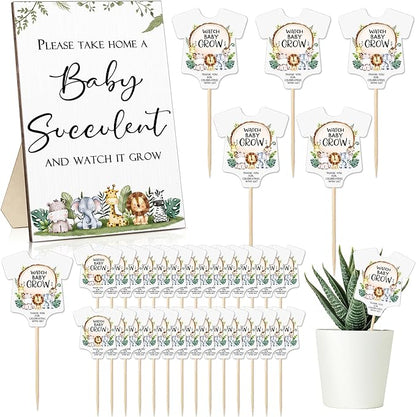 Newcotte Baby Shower Party Favors Succulent Tags Include 1 Piece Wooden Table Sign 50 Sets Succulent Plant Marker Succulent Favors Baby Shower Decoration(Animal)