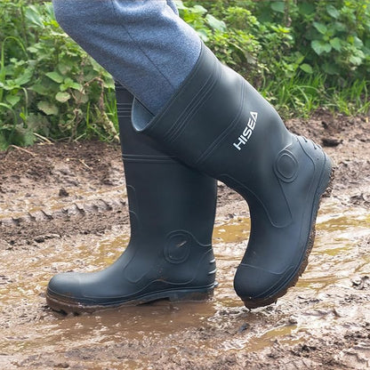 HISEA Men's Rain Boots PVC Rubber Boots with Steel Shank Waterproof Garden Fishing Outdoor Work Boots Durable Slip Resistant Mud Rainboots for Agriculture and Industrial Working