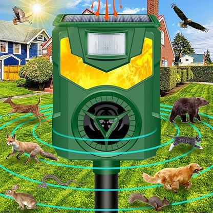 Solar Animal Repeller Outdoor,2025 Upgrade Ultrasonic Animal Repeller,Cat Repellent Outdoor,Squirrel Repellent with Motion Sensor & Flame Light,Waterproof Raccoon Repellent Devices,Repel,Deer,Rabbit