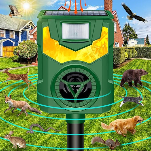 Solar Animal Repeller Outdoor,2025 Upgrade Ultrasonic Animal Repeller,Cat Repellent Outdoor,Squirrel Repellent with Motion Sensor & Flame Light,Waterproof Raccoon Repellent Devices,Repel,Deer,Rabbit