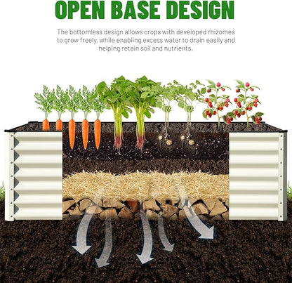 SnugNiture Galvanized Raised Garden Bed 8x4x2FT Outdoor Large Metal Planter Box Steel Kit for Planting Vegetables, Flowers, Beige White