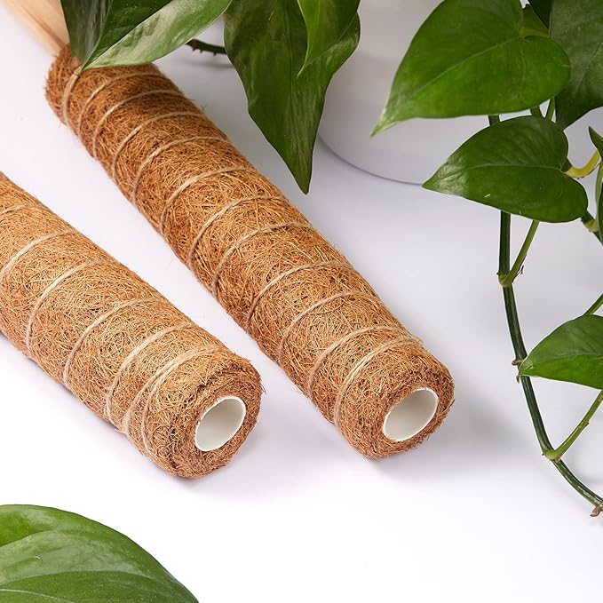 10 Pack Moss Pole, 112 Inch Coir Moss Pole for Plants Monstera, Plant Pole for Climbing Indoor Plants Potted Plants, Plant Sticks Support Extension with 30 Pcs Plant Labels and 5 Pcs Garden Ties