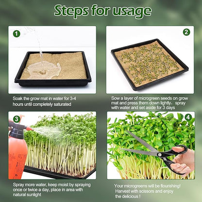 9Set Microgreens Growing Mat with Tray, Microgreen Growing Kit 10″×10″ Wheatgrass Seed Sprouting Starter Mat Hemp Fiber Grow Tray Hydroponic Jute Pads Indoor Organic Production for Germination Sprouts