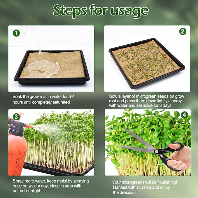 6Set Microgreens Growing Mat with Tray, Microgreen Growing Kit 10″×10″ Wheatgrass Seed Sprouting Starter Mat Hemp Fiber Grow Tray Hydroponic Jute Pads Indoor Organic Production for Germination Sprouts