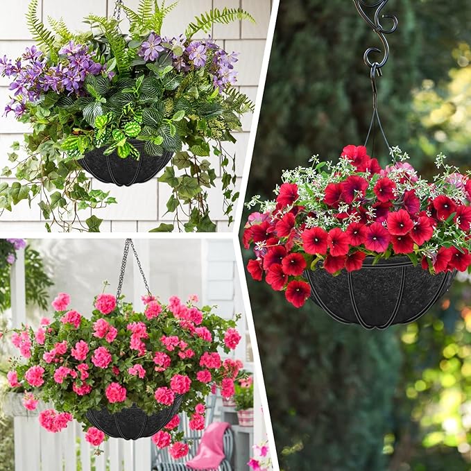 Riare 2 Pack 12 Inch Round Fabric Planter Basket Liner- Hanging Basket Liners Replacement Coco Fiber Liner Alternative for Hanging Basket Flowers (Prevent Birds from Nesting)