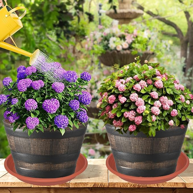 4 Pack of 16 inch Plant Saucer, Large Plant Tray, Heavy Sturdy Plant Drainage Tray for Indoors, Bird Bath Bowls, Sturdy Plastic Pot Tray for Planter 14 15 16"(Black)