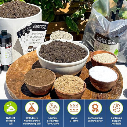 California Hot Soil Premium 100% Organic Super Soil Kit, 18+ Nutrient Blend - No Need for Nutrients or Plant Food Ever - Includes (4) 6 Lbs Bag of CaliHotSoil, (8) 5-Gallon Pots, (10) Rapid Rooters