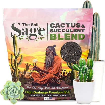 5 Dry Qt Cactus & Succulent Potting Soil Mix, USA Made - Gritty, Fast Draining, Soilless, Root Boosting, Peat-Free - Growth of Cactus, Succulents, Jade, Aloe Vera (5 Qt)