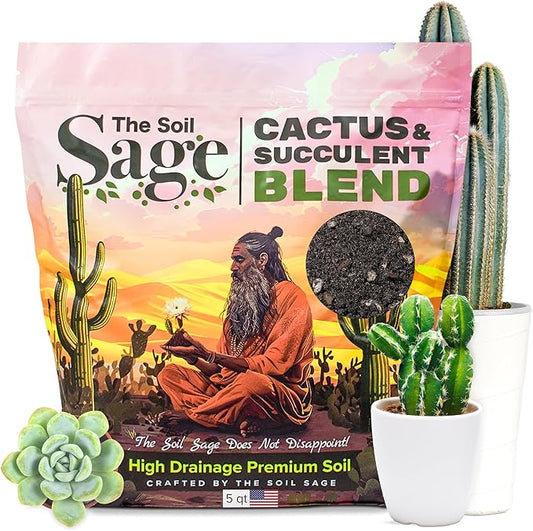 5 Dry Qt Cactus & Succulent Potting Soil Mix, USA Made - Gritty, Fast Draining, Soilless, Root Boosting, Peat-Free - Growth of Cactus, Succulents, Jade, Aloe Vera (5 Qt)