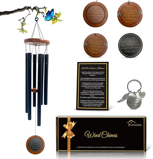 36" Personalized Memorial Wind Chimes with Custom Photo Pendant & a Letter from Heaven | Sympathy Gift for Loss of Loved One, Sentimental Gifts Idea, dog memorial gifts for loss of dog - Black