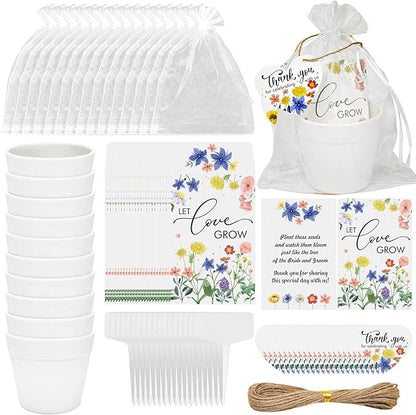 Cinrobiye 50 Sets Let Love Grow Wedding Favors for Guests Seed Packet Bags (Seed Not Include) with Tags & Labels Flowerpot for Bridal Shower Party Favors Bulk Wedding Souvenirs for Guests (Wild Flower)