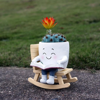 Cute Head Planters Face Pots, Adorable Human Face Planter Reading Books Flower Vase for Indoor Outdoor Plants, Unique Plant Holder Succulent Cactus Pots