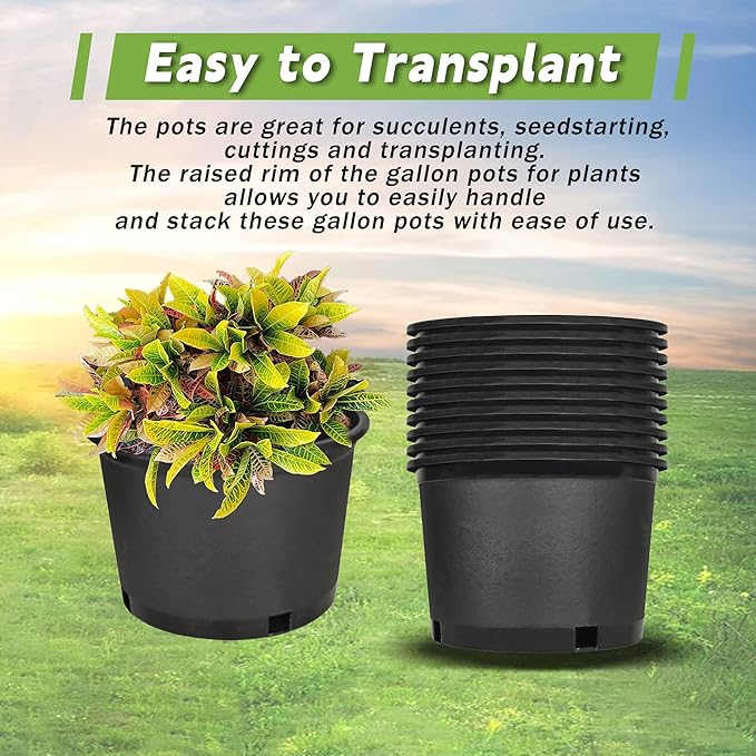 HOSTIC Short 2 Gallon Plastic Plant Container Gallon Pots with Drainage Holes Flexible Nursery Pot Suitable for Indoor Outdoor Vegetables Flowers Plants 10 PCS