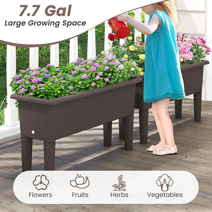 Giantex Raised Garden Beds Outdoor Set of 2, Self-Watering Planter Box with Detachable Legs & Drainage Hole, Outdoor Raised Container for Vegetable Fruit Herbs, 31.5”Lx12”Wx16”H, Easy Assembly (Brown)