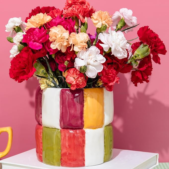 ban.do Novelty Ceramic Planter with Drainage Hole, Decorative Planter, Ceramic Planter for Home Decor, Cute Decor, Unique Planter, Colorblock