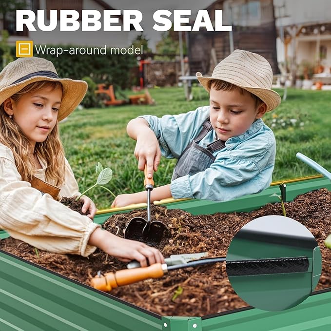 DWVO 8 x 4 x 2 FT Raised Garden Bed Kit, Outdoor Galvanized Flower Bed with Safety Rubber and Gloves, Large Metal Planter Box for Vegetables, Flowers, Herbs, Fruits, Green