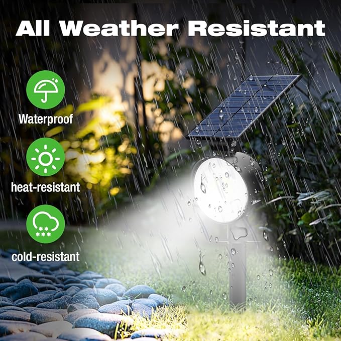 nipify 2 Pack Solar Spot Lights Outdoor Waterproof with 3 Modes, Solar Spotlight Light for Outside Yard Landscape Lighting Pathway Lights Wall, Cool White