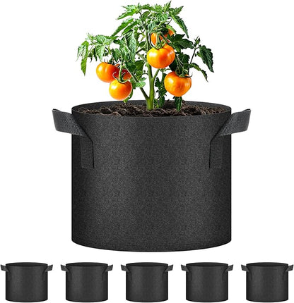 Simple Deluxe Grow Bags 5 Gallon 5 Pack Planter Pots with Handles, Thickened Nonwoven Fabric Aeration Cloth Bag, Heavy Duty Gardening for Tomoato, Potato, Vegetable, Herbs and Flowers, Black