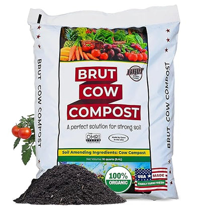 Brut Cow Compost – Nutrient-Rich Composted Cow Manure Organic Soil Amendment – 100% Pure Compost, Additive-Free Fertilizer for Vegetable Gardens, Flowers, Lawns & Indoor Plants – 1 Cubic Ft