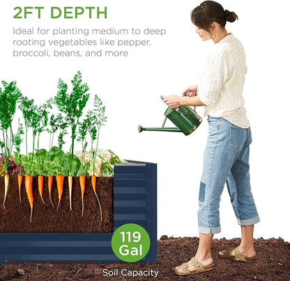 Best Choice Products 4x2x2ft Outdoor Metal Raised Garden Bed, Deep Root Box Planter for Vegetables, Flowers, Herbs, 119 Gallon Capacity, 100% Non Toxic Materials - Navy