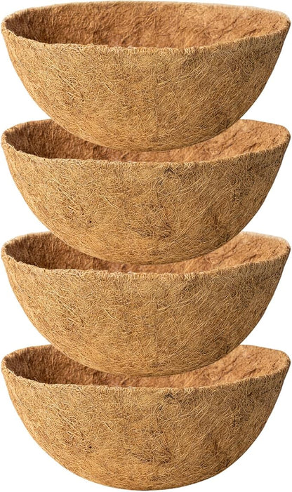 4 Pack 14 Inch Coconut Coir for Plants Natural Coco Fiber Liners for Hanging Planters Flower Basket Replacement Coco Coir Pots Liner for Outside Garden Plants Vegetables Herbs