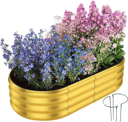Galvanized Metal Planter Round Raised Garden Bed Kit for Gardening Outdoor Garden Box Raised Flower Bed 1PC Gold 4X2X1FT