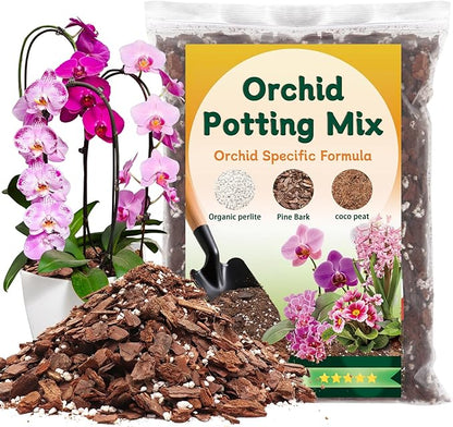 Orchid Potting Mix,Premium Orchid Bark Potting Mix for Repotting Blend with Pine Bark,Perlite,Coco Peat, Natural Ingredients for Indoor Potted Plant, Well Drainage and Ventilation 4QT