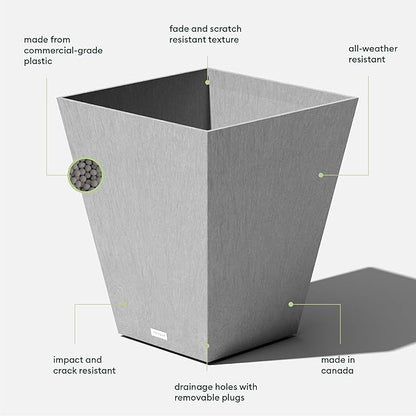 Veradek Pure Series Nobleton Plastic Planter - Large Pots for Indoor or Outdoor Porch/Patio | Durable All-Weather Use with Drainage Holes | Modern Planter Décor for Flowers, Shrubs, Trees