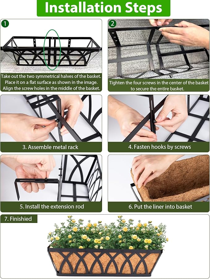 HKZ Deck Balcony Railing Planter Window Boxes - 3 Pack 24 Inch Planter Box, Balcony Planters Railing Hanging, Window Boxes Outdoor Fence Planters