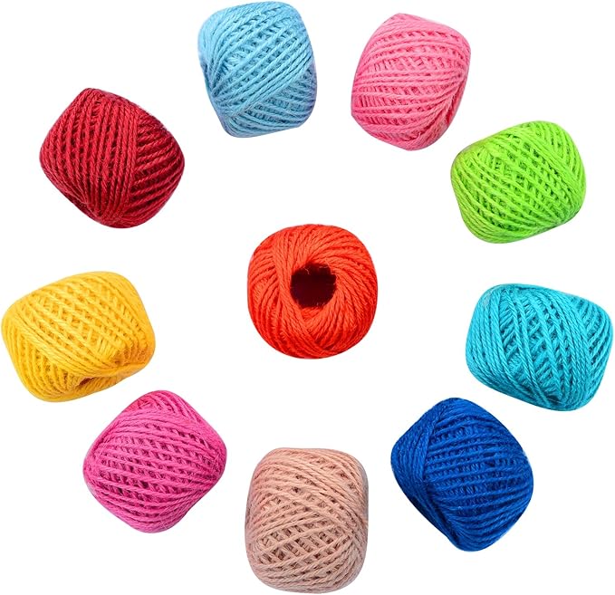 Quotidian Multi-Colors Natural 3 ply Jute Jute Twine Rolls 1/12" (0.2cm) 1000 Feet - Wrapping Picture Hanging Gardening