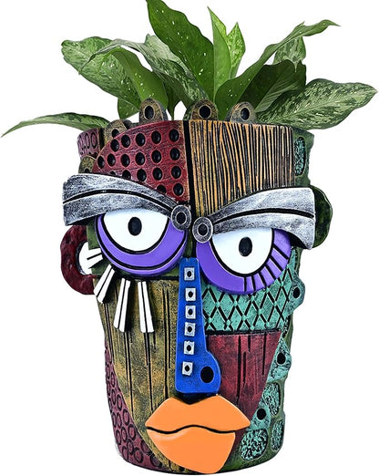 Abstract Face Planter Pots for Plants,Hand-Painted Colorful Flower Pots with Drainage, Indoor Outdoor Garden Decor Gift(Classic,Small)