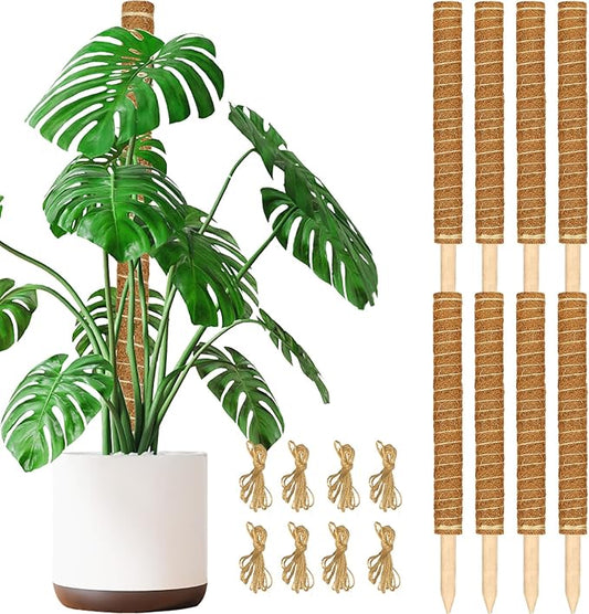 JJGoo Moss Pole for Plants Monstera,【8 Pack】 23.6 inch Plant Support Pole, Extendable Coir Totem Pole for Potted Plants Pothos, Train Indoor Climbing Plants to Grow Upwards