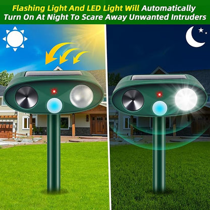 2Pack Solar Ultrasonic Animal Repellent Outdoor with Motion Detection&Flash Light,USB Rechargeable Waterproof Cat Repellent Outdoor Keep Deer Squirrel Rabbit Opossum Raccoon Away for Yard Garden Lawn