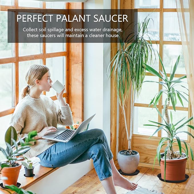 2 Pack of Plant Saucer 10 Inch, 10 inch Plant Saucer Round, Plastic Flower Plant Trays for Pots, Plant Saucers for Indoors 9", Plant Pot Saucers, Planter Tray for Planter 8-10" (10", Black)