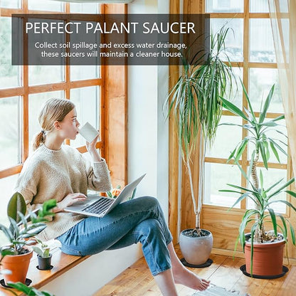2 Pack of 12 inch Plant Saucer, Plastic Plant Saucer 12" Round, Plant Saucers for Indoors, Plant Water Tray, Plant Trays for Pots, Planter Tray, Plant Saucers for Planter 11-13" (12", Black)