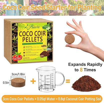 Riare 200 Pcs 30mm Organic Coco Coir Seed Starter Soil, Compressed Coconut Coir Potting Soil Mix for Seed Starting, Coconut Fiber Pellet for Planting Indoor & Outdoor Plants, Vegetables, Garden