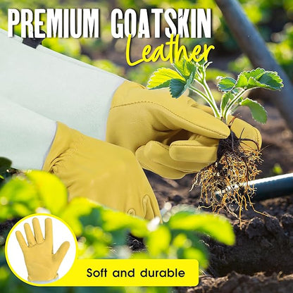 HANDLANDY Rose Gloves for Men & Women, Long Leather Gardening Gloves Thorn Proof, Best Garden Gifts & Tools for Gardener (Yellow-beige, Small (Pack of 1))