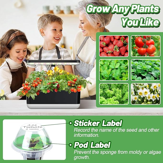 Bigmeta Hydroponic Pods Kit Compatible with Aerogarden -100pcs Growing Sponge, Plant Basket, Pod Labels, Seed Starter Sprout Kit for Grow Anything with Plant Food, for Most Indoor System