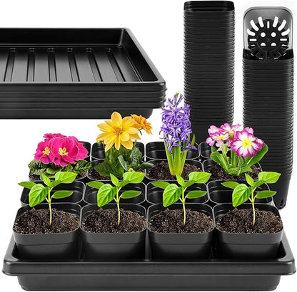 100 Pics Nursery Pots with 5 Pics Sturdy Seedling Trays, Space-Saving Gardening Kit for Indoor and Outdoor Use