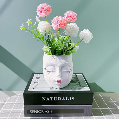 Funny Face Planter Kiss Head Face Planter Pot Handmade Flower Pot Lightweight Resin Plant Pots for Indoor and Outdoor Use White 1Pack